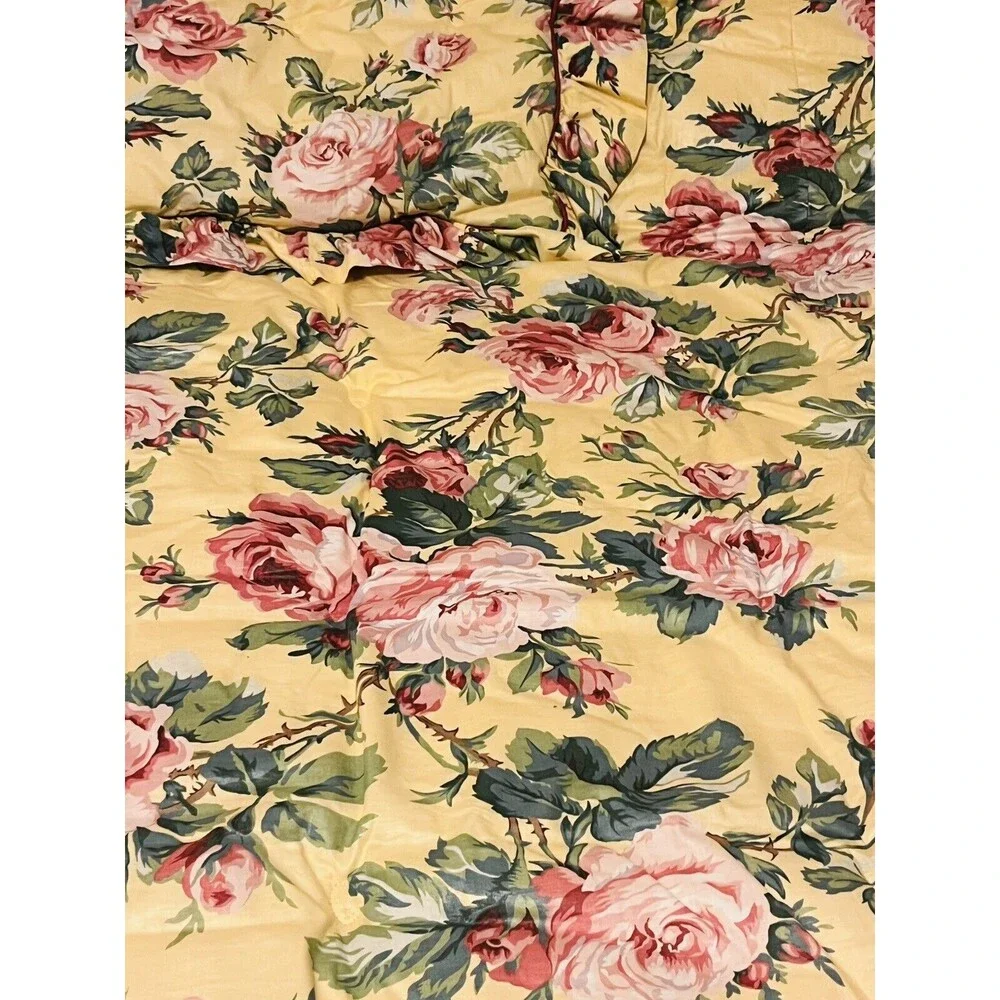 Ethan Allen Custom KING Yellow Rose Cover Reversible Cottage Style Vintage Sham